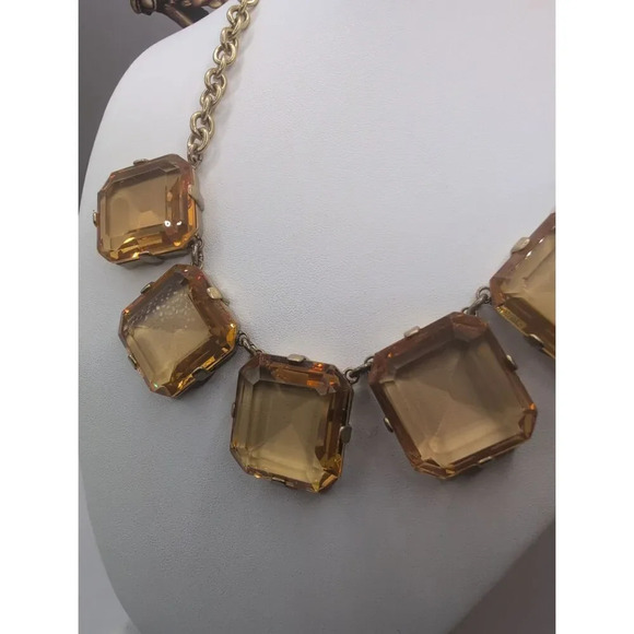 J.Crew Gold Chain Square Amber Stones Statement Necklace Womens - Picture 3 of 6